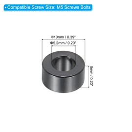 PATIKIL M5 Aluminum Spacer, 6 Pieces Metal Spacer Aluminum 5.2mm ID x 10mm OD x 5mm L Aluminum Screw Spacer Round for 1/5" or M5 Screws, Black