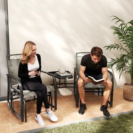 Outsunny 2 Person Outdoor Glider Bench, Patio Swing Glider Chair Loveseat with Breathable Mesh, Table, Steel Frame for Garden, Backyard, Porch, Light Mixed Brown