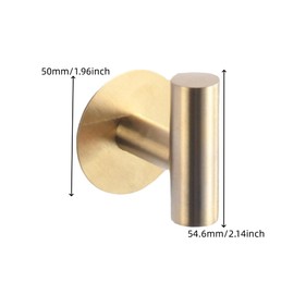 UPEYXDQR Adhesive Hooks 2 pcs 304 Stainless Steel Robe Hook Holder Heavy Coat Hook for Bathroom Kitchen Livingroom Garage Hotel Brushed Finish (Brushed Gold)