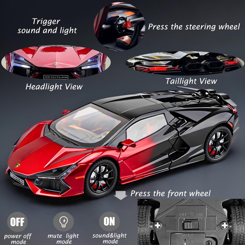 Alloy Collectible 1/24 Lambo Revuelto Toy Pull Back Vehicles Diecast