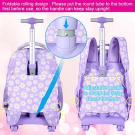 AGSDON Rolling Backpack for Girls, Women Roller Wheels Bookbag, Laptop Daisy Wheeled School Bag with Wheels for Teens