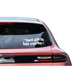 1Pcs Hot Girls Hit Curbs - Trendy Boho Chic Car Mirror Decal & Bumper Sticker Funny Car Accessory for Women High-Quality Vinyl, Perfect Gift for Female Drivers, Hippie Car Decor (8-inch Width, White)