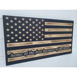 Knotty Oar Wood Shop Home of the Free American flag hidden handgun storage cabinet gun safe engraved - Magnetic, Add Light
