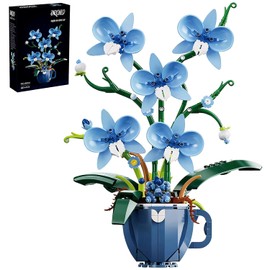 Blue Orchid Flowers Building Block Set Coffee Cup Flower Plant Building Kit Botanical Model Toys Home Decoration Gift for Adults Teens 567 PCS