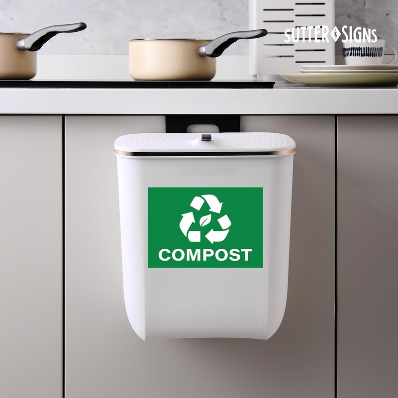 Compost Stickers, Self Adhesive Weatherproof Vinyl Stickers, Green, 7" x