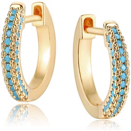 MEVECCO 14K Gold Plated Hoop Earrings With Cubic Zirconia Dainty Huggie Earrings for Women