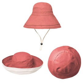 KXF Women Sun Hat Reversible Wide Brim Summer Beach Hat Foldable Gardening Hat Sun Cap Chin Strap Red