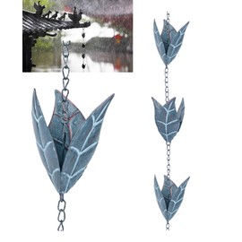 Tefola 2.6 m rain chain, rain drain chain, rain chain drain chain, rain gutter, rain chain for gutters, blue leaf-shaped rain chains made of iron