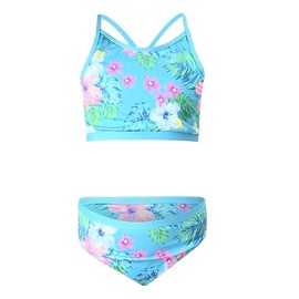 Lands' End Girls' Swimwear UPF 50 Bikini Top and Bottom Swim Set, Turqouise