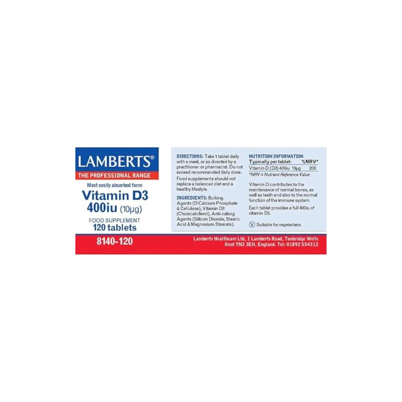 Lamberts Vitamin D3 400iu – 10µg Cholecalciferol for Bone &