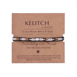 KELITCH Women Pearl Bracelets Wax Rope Wrap Bracelets Miyuki Beads Friendship Jewelry for Summer (Black)