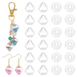 WADORN 50Pcs Mini Glass Globes, 15x16mm Diamond Glass Crystal Craft Ball Clear Spheres Bottle Without Lid Wish Ball Charms for UV Resin Gemstone Dice Pendant Charms Bead Containers Earring Making