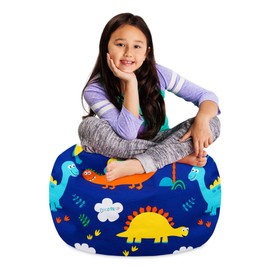 Posh Stuffable Kids Stuffed Animal Storage Bean Bag Chair Cover - Childrens Toy Organizer, Medium-27 - Canvas Dinos on Blue