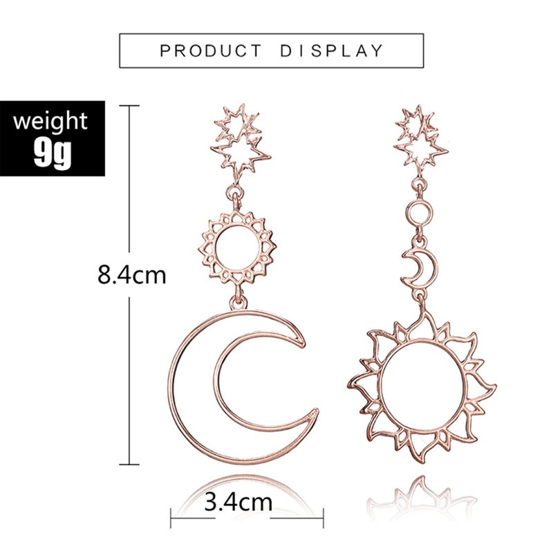 YienDoo Moon Sun Dangle Earrings Star Studs Rose Gold Charms