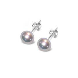 TreasureBay Stunning Natural Freshwater Pearl Stud Earrings With 925 Silver (Gray)