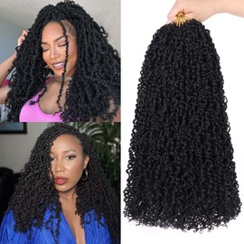 RuiYok 18 Inch PreLooped Yanky Twists Braiding Hair with Curls 8 Packs Black Yanky Twist Crochet Hair Pre Twisted Short Passion Twist Crochet Braids Synthetic Hair Extensions for Women 1B#