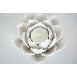 Ceramic Lotus Petals Style Flower Candle Holder Tea Lights Holder Home & Table top Decoration (White)