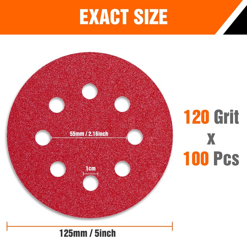 Awutzut 125mm Sanding Discs 120 Grit for 5 inch Discs
