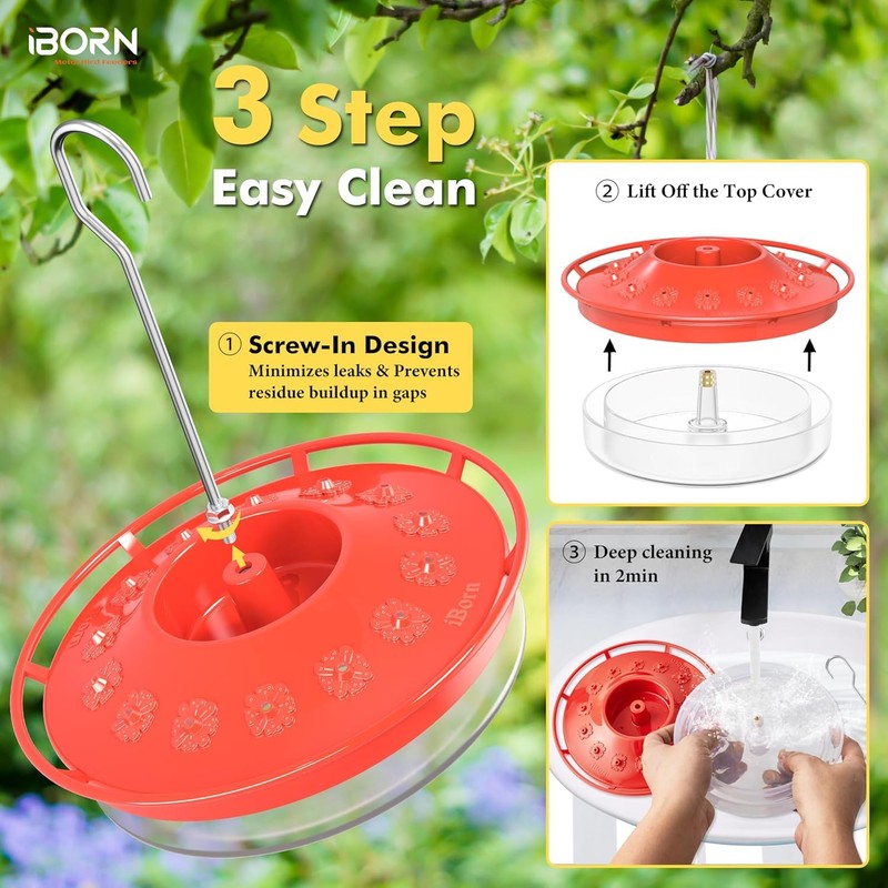 iBorn Hummingbird Feeders for Outdoors Hanging,Bee Proof Hummingbird Feeder with