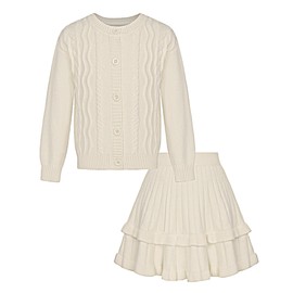 GRACE KARIN Girls' Sweater Clothing Sets Fall Winter Kids Cream Cute Skirt Outfits Size 5-6