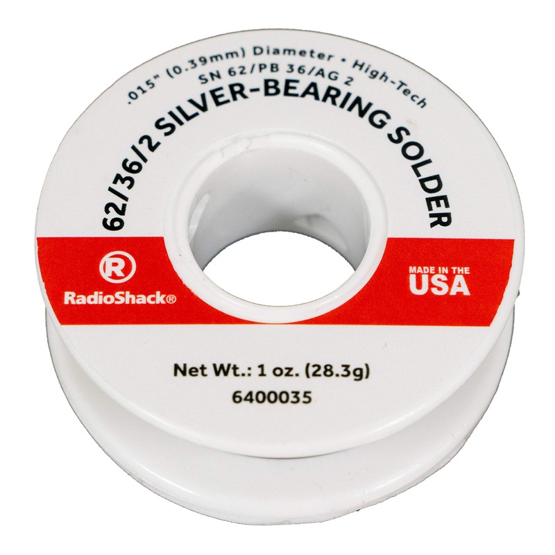 RadioShack SnPbAg 62/36/2 Silver-Bearing Rosin-Core Solder, 0.015" Diameter - 1.0oz
