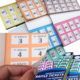 M&M PRIME 2 x Raffle tickets books 1-500 - cloakroom tickets - Lucky Draw, Tombola Draw, Prize Draw and Charity Events