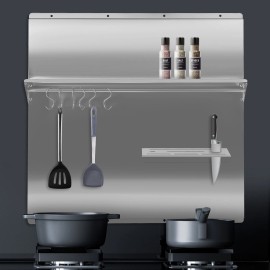 30"x30.7 inch Stainless Steel Kitchen Backsplash Range Hood Wall Shield+6 Hooks
