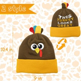 CAMIRUS 2PACK Thanksgiving Pom Pom Beanie Hats, Turkey Beanie Hat Running Hats Turkey Knitted Cap for Adults Thanksgiving Party Orange