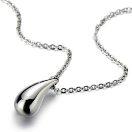 COOLSTEELANDBEYOND Unique teardrop pendant stainless steel necklace for women, Stainless Steel, Non-applicable