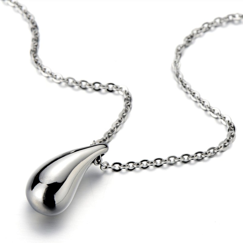 COOLSTEELANDBEYOND Unique teardrop pendant stainless steel necklace for women, Stainless
