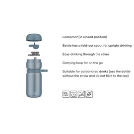 Mepal Flip Bottle Sport, Leakproof (in closed position), Carry Handle and comfortable Grip, Built-in Straw, Water Bottle, 600 ml, Peach orange