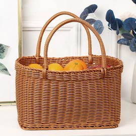 PP rattan picnic basket handle picnic bag brown, medium / PP 라탄 피크닉 바구니 손잡이 소풍가방 브라운, 중
