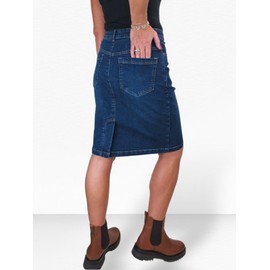Paulo Due Womens Knee Length Stretch Denim Skirt Ladies 5 Pocket Jeans Pencil Skirt Dark Blue Faded 10-22 (18)