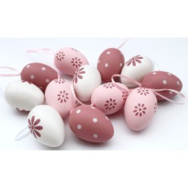 LB H&F Set of 12 Easter Eggs Plastic for Hanging Pink White Pastel Easter Decoration Easter Decoration Size: 6 cm (Pastel)