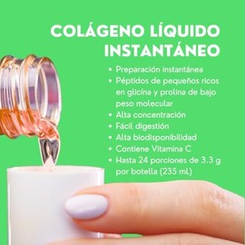 Colageno Hidrolizado Puro Liquido Ultra Concentrado con Vitamina C  Colágeno Hidrolizado de Preparación Instantánea, Sin Azúcar, Sin Grasas, Sin