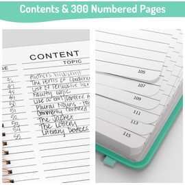 Forvencer Lined Spiral Journal Notebook with 300 Numbered Pages, A5 Thick Journals for Writing with 100GSM Paper, Hardcover Notebooks with Contents for Work, School, Women, Men, Green