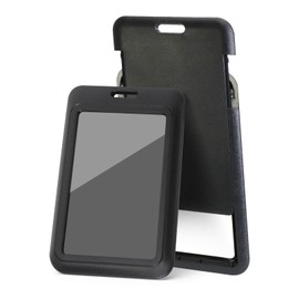 2 Pcs Sliding Vertical ID Badge Holder with Clear Badge Protectors, and Lightweight Hard Plastic Card Holders, Durable and Easy Access Design for ID Badges, Name Tags, and Access Cards, Black