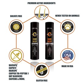 Challenger Men's Hair Keep Shampoo & Conditioner, 2X 10 Oz Bottles | Hair Growth Combo | DHT Blockers| w/Baicapil, Capixil, Rejuvasoft, HairSpa | Caffeine, Biotin, Argan Oil, Coconut Oil & more!