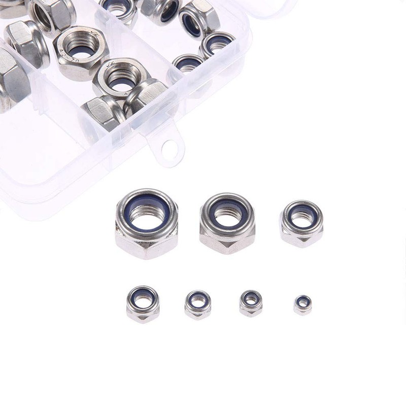 M3-M12 165 Pieces Stainless Steel Nylon Lock Nut Sets, Self-Locking