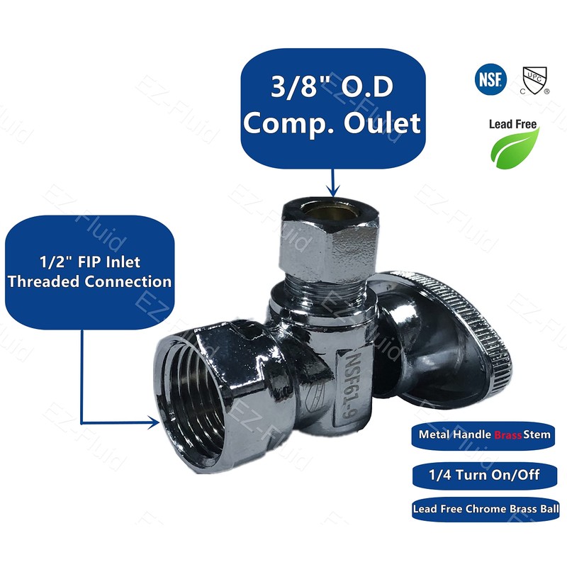 EZ-Fluid 1/2" FIP Iron Pipe x 3/8" Compression Chrome 1/4-Turn