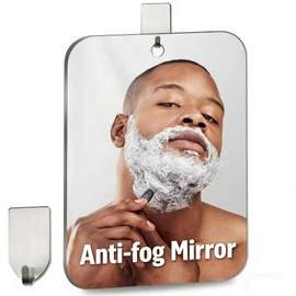 Shatterproof Fogless Shower Mirror for Shaving (8x6 Inch Medium-Size) No-Fog Waterproof Wall Mounted Bathroom Accessory, Hanging Anti-Fog Shaving Mirror for Men, Perfect for Camping and Travel Use