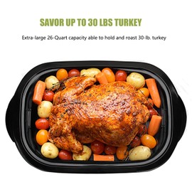 HEYNEMO Roaster Oven, 26Qt Turkey Roaster Oven Buffet with Self-Basting Lid, 1450W Electric Roaster Oven with Cool-Touch Handles, Stainless Steel Roaster Oven with Removable Pan and Rack, Red