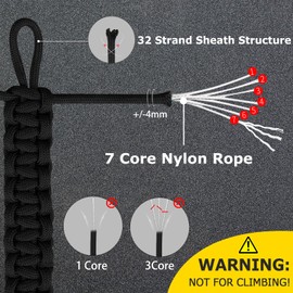 Omtofo 50 m 100 m Paracord 550 Nylon Rope Black Rope 4 mm, 7 Core Strands Paracord Cord for Bracelet, Lead, Collar, Survival Paracord Max. 250 kg (550 lbs)