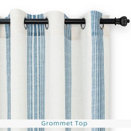 DriftAway Farmhouse Vertical Striped Linen Blend Textured Light Filtering Semi Sheer Curtains for Living Room Bedroom 84 Inches Long Drapes 1 Panel Broad Striped Jean Navy on Beige