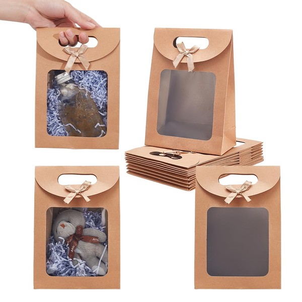 NBEADS 24 Pcs Gift Bag with Window, 7.83x2.83x7.72 inch Stand