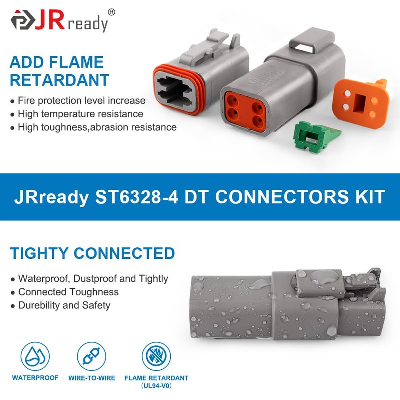 JRready ST6328-4 Pin Way Deutsch DT Series Connector 5 Kit,14-20