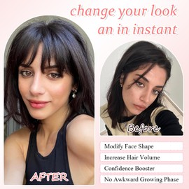 100% Real Human Hair Toppers for Thinning Hair 360° Cover Clip in Fringe Brown Black Clip in Bangs for Women Wispy Fake Bangs for Daily Wear (Brown Black, 3D Wispy Bangs)