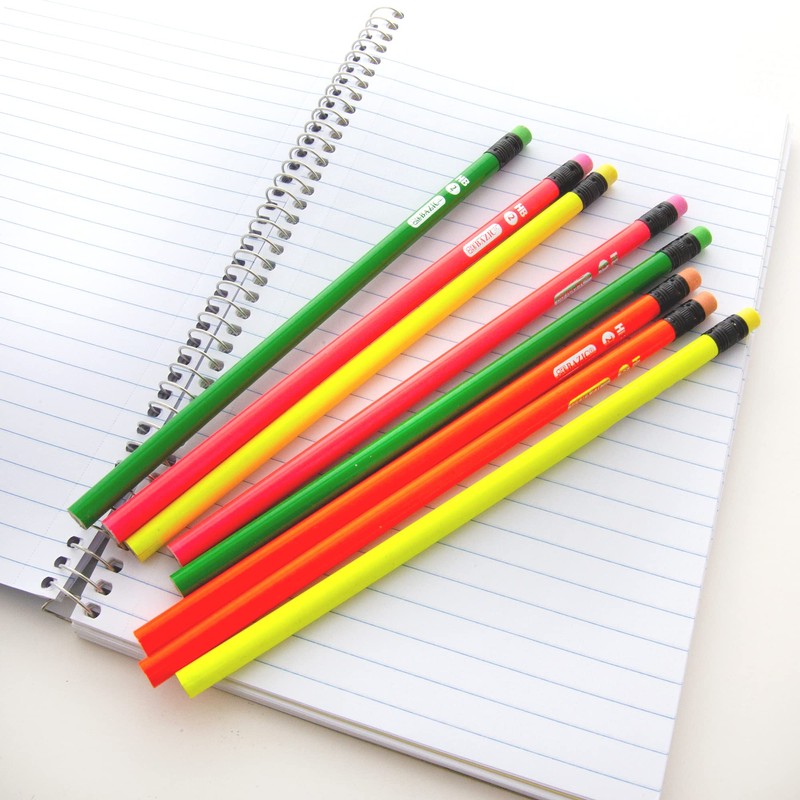 BAZIC Wood Pencil Neon Pencils, Latex Free Eraser, Unsharpened Rewards