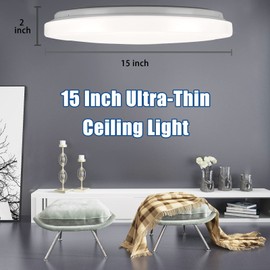 LED Flush Mount Ceiling Light - 15 Inch Ceiling Light Fixtures 3000/4000/5000K Adjustable, 25W (200W Equivalent), 2200LM, Dimmable Light Fixture for Bedroom, Kitchen, Bathroom, Energy Star, ETL
