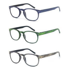 HAPJOYS Reading Glasses Men Women Wood Grain Pattern Readers +3.0 With Comfortable Spring Hinge 3 Pack